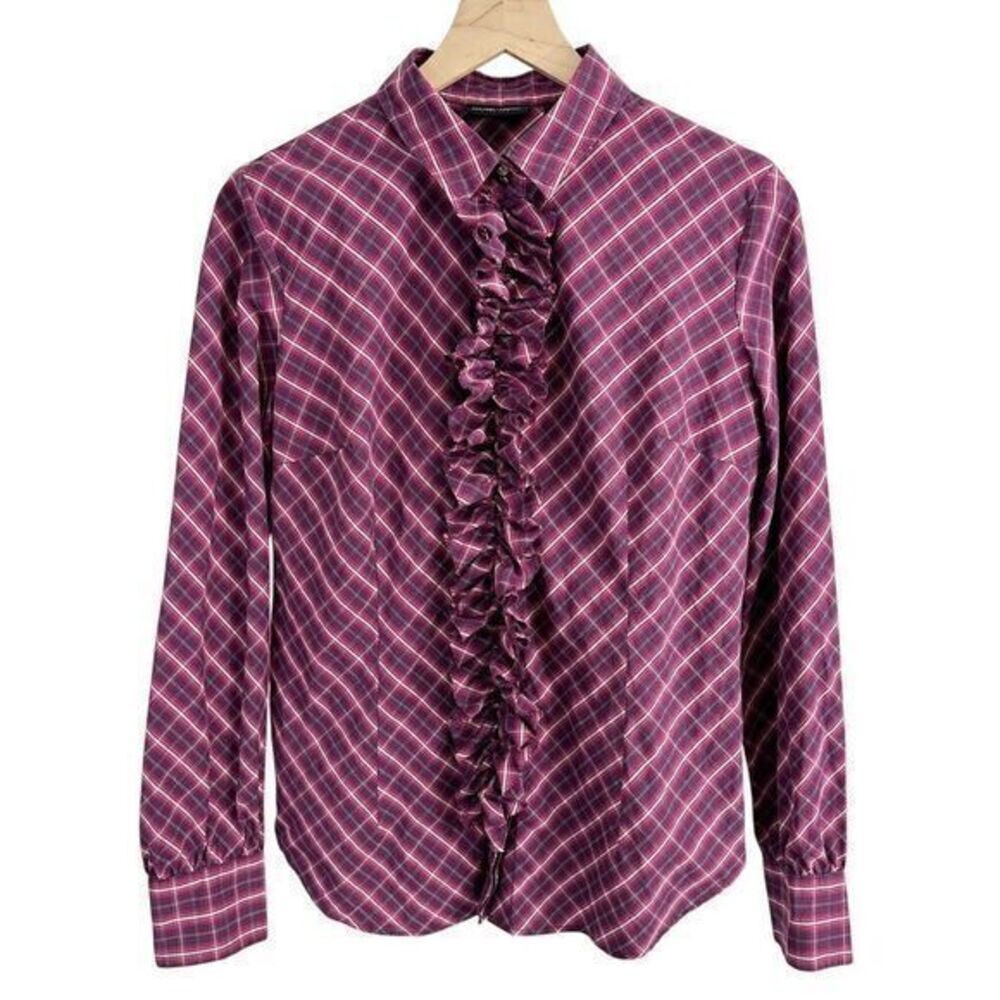 New York & Company Purple Plaid Button Down Shirt